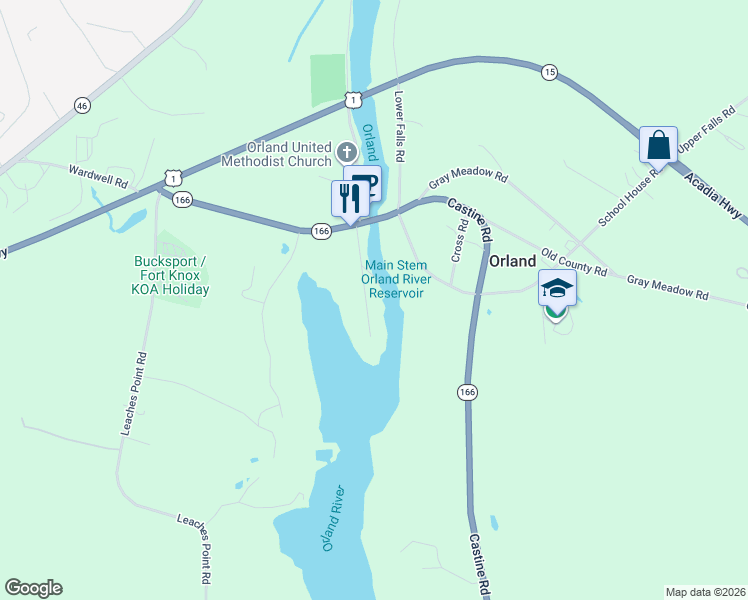 map of restaurants, bars, coffee shops, grocery stores, and more near 32 Fish Point Road in Orland
