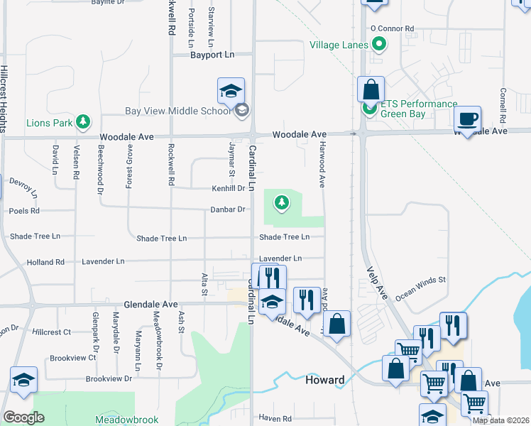 map of restaurants, bars, coffee shops, grocery stores, and more near 1024 Cardinal Lane in Green Bay