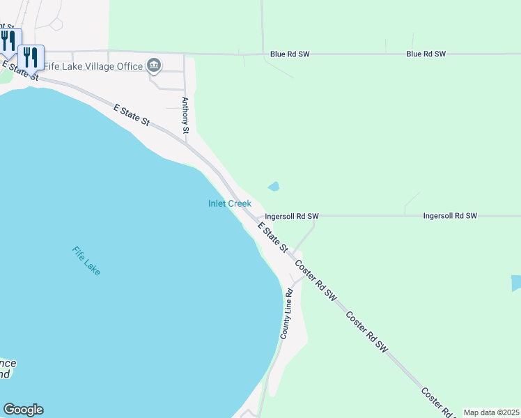 map of restaurants, bars, coffee shops, grocery stores, and more near 11728 E State St in Fife Lake