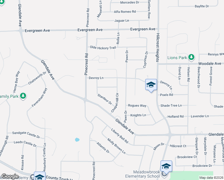 map of restaurants, bars, coffee shops, grocery stores, and more near 1032 Stordeur Drive in Howard