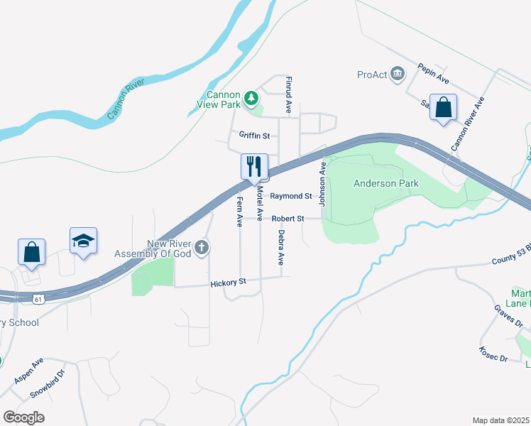 map of restaurants, bars, coffee shops, grocery stores, and more near 4226 Robert Street in Red Wing