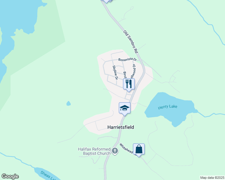 map of restaurants, bars, coffee shops, grocery stores, and more near 51 Brunt Road in Harrietsfield