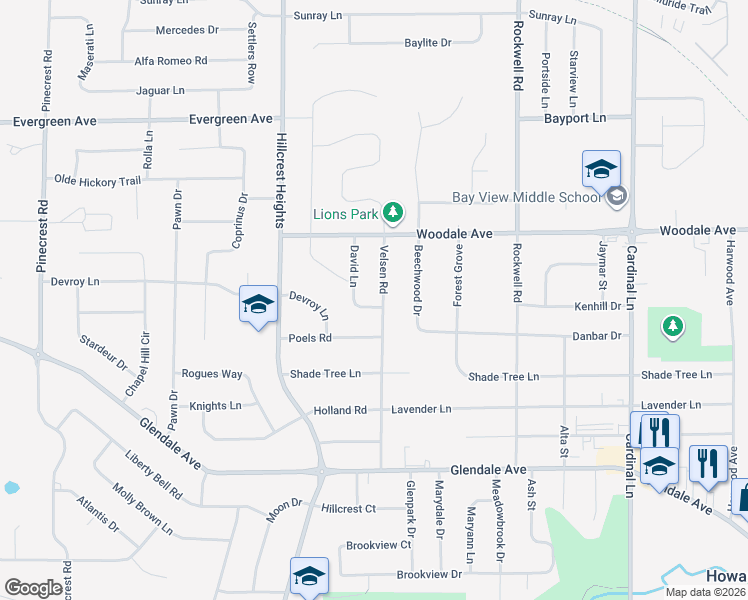 map of restaurants, bars, coffee shops, grocery stores, and more near 1116 David Lane in Green Bay
