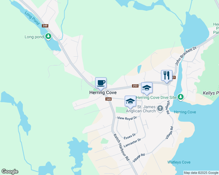 map of restaurants, bars, coffee shops, grocery stores, and more near 28 Hebridean Drive in Herring Cove