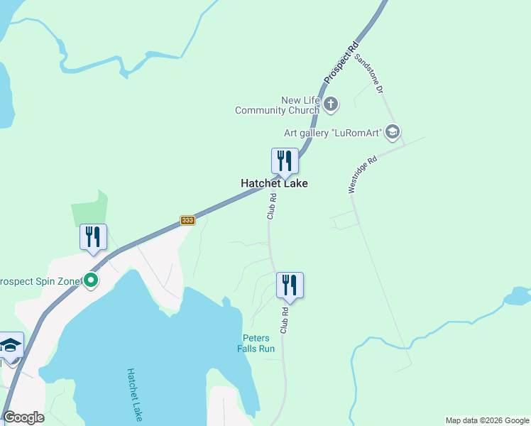 map of restaurants, bars, coffee shops, grocery stores, and more near 24 Club Road in Hatchet Lake