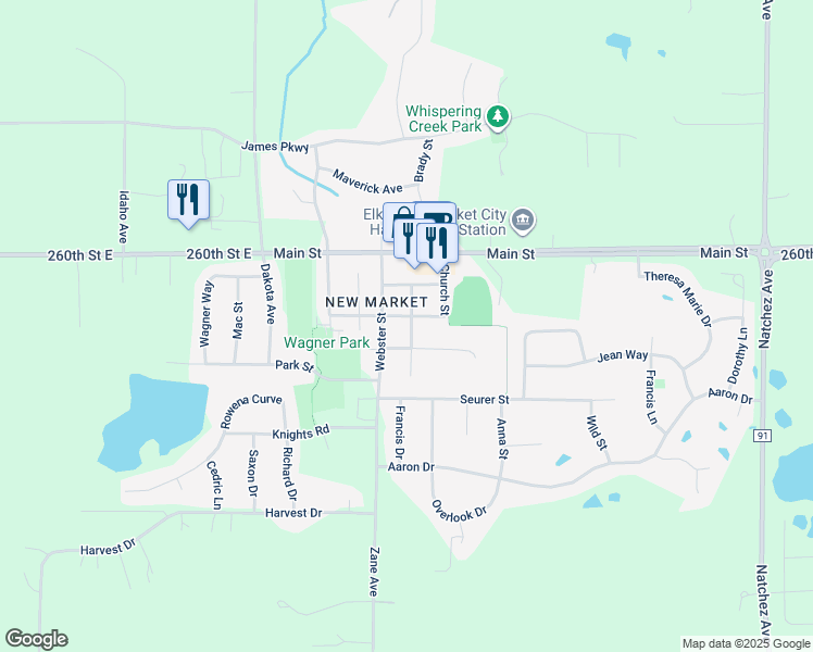 map of restaurants, bars, coffee shops, grocery stores, and more near 420 Saint Mary Street in Elko New Market