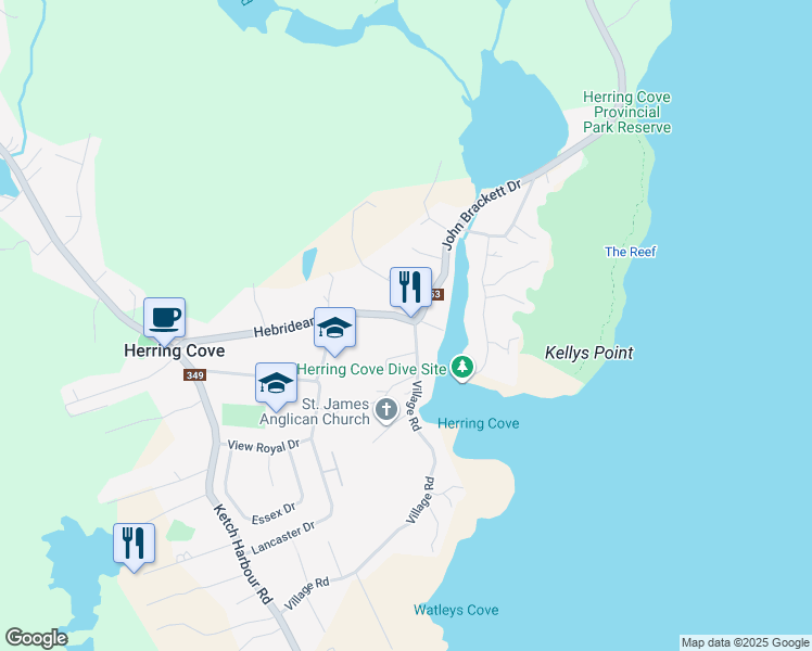 map of restaurants, bars, coffee shops, grocery stores, and more near 179 Hebridean Drive in Herring Cove