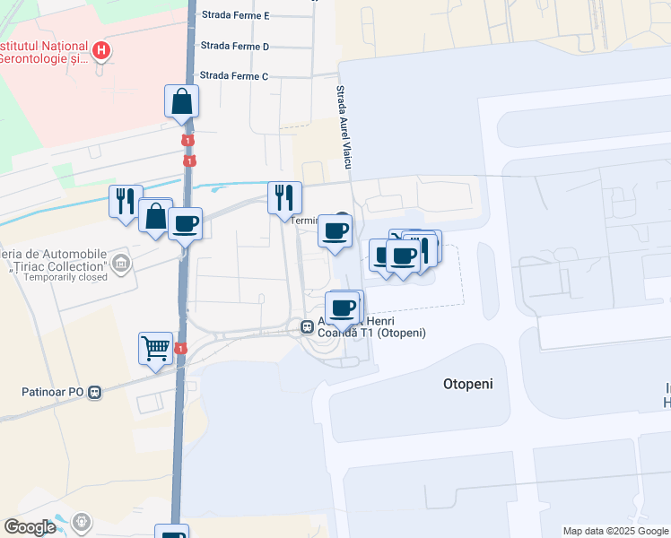 map of restaurants, bars, coffee shops, grocery stores, and more near in Otopeni