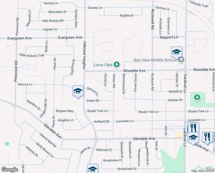 map of restaurants, bars, coffee shops, grocery stores, and more near 1116 David Lane in Green Bay