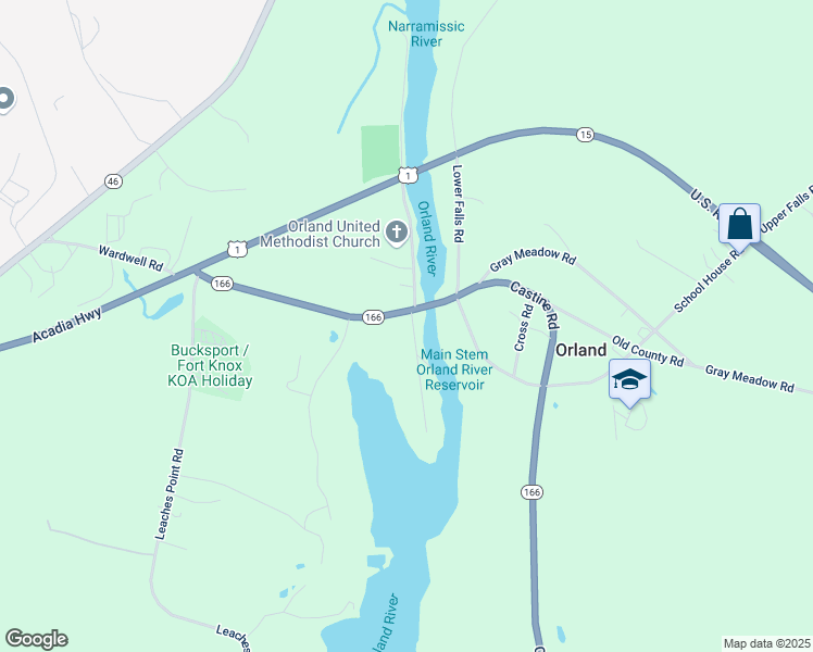 map of restaurants, bars, coffee shops, grocery stores, and more near 11 Fish Point Road in Orland