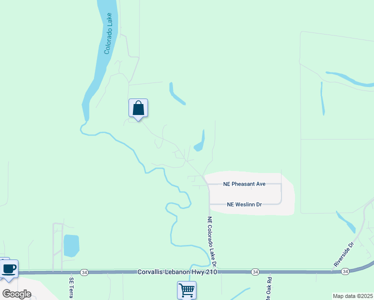 map of restaurants, bars, coffee shops, grocery stores, and more near 34197 Northeast Colorado Lake Drive in Corvallis