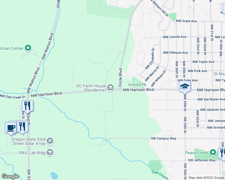 map of restaurants, bars, coffee shops, grocery stores, and more near 3900 Northwest Harrison Boulevard in Corvallis