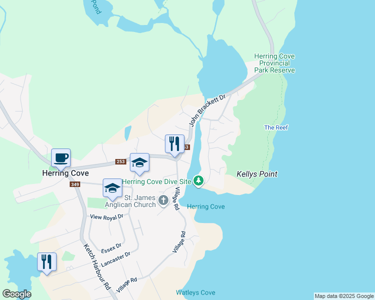 map of restaurants, bars, coffee shops, grocery stores, and more near 1582 John Brackett Drive in Herring Cove