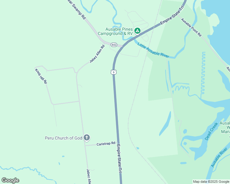 map of restaurants, bars, coffee shops, grocery stores, and more near New York State Bicycle Route 9 in Peru