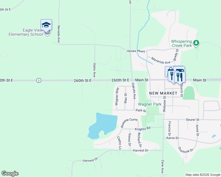 map of restaurants, bars, coffee shops, grocery stores, and more near 318 Wagner Way in Elko New Market