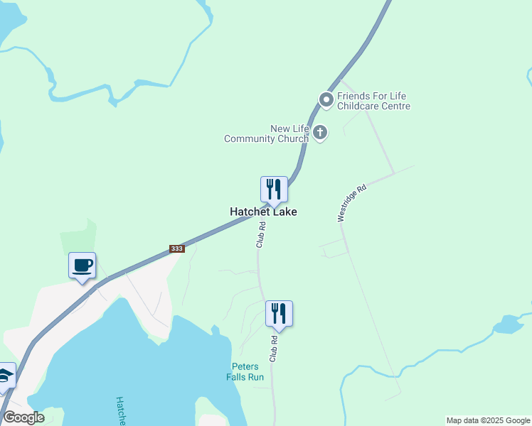 map of restaurants, bars, coffee shops, grocery stores, and more near 1604 Prospect Road in Hatchet Lake