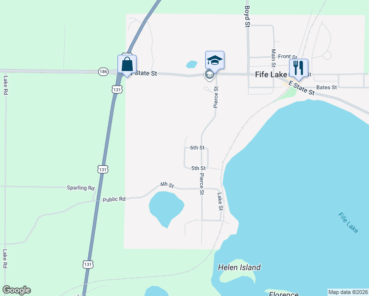 map of restaurants, bars, coffee shops, grocery stores, and more near 6th Street in Fife Lake