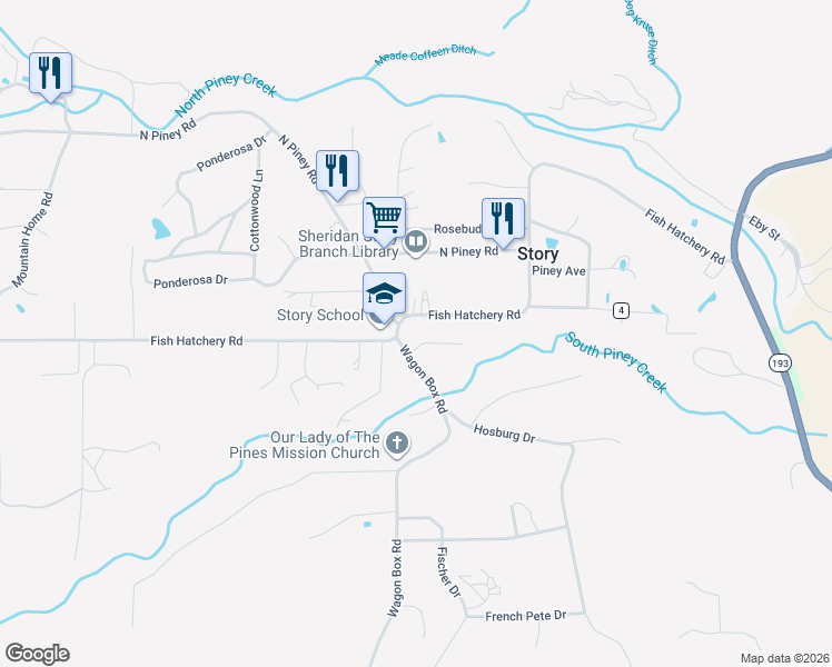 map of restaurants, bars, coffee shops, grocery stores, and more near 100 Fish Hatchery Road in Banner
