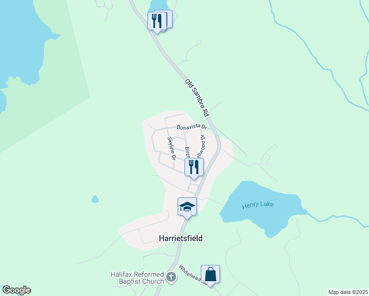 map of restaurants, bars, coffee shops, grocery stores, and more near 5 Clover Lane in Harrietsfield
