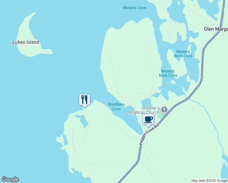 map of restaurants, bars, coffee shops, grocery stores, and more near 54 Bayview Drive in Hacketts Cove