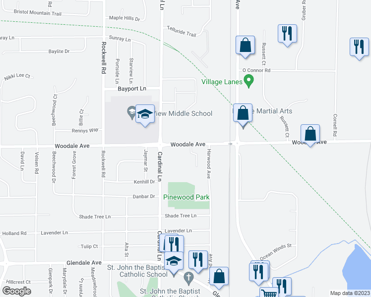 map of restaurants, bars, coffee shops, grocery stores, and more near 2509 Woodale Avenue in Green Bay