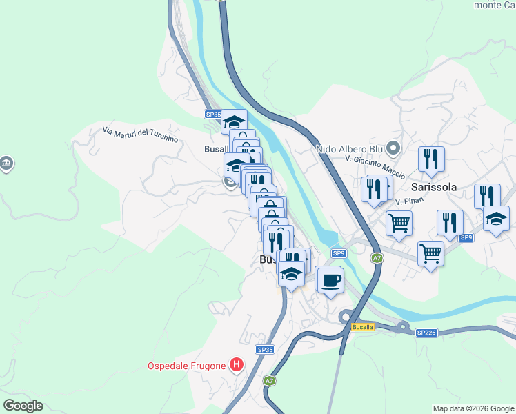 map of restaurants, bars, coffee shops, grocery stores, and more near 1 Via Levrero in Busalla