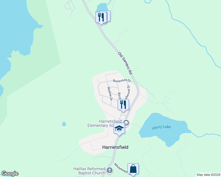 map of restaurants, bars, coffee shops, grocery stores, and more near 14 Moduline Drive in Harrietsfield