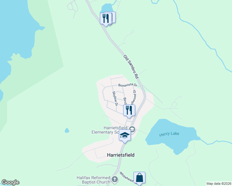 map of restaurants, bars, coffee shops, grocery stores, and more near 14 Moduline Drive in Harrietsfield