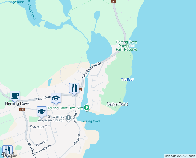 map of restaurants, bars, coffee shops, grocery stores, and more near 22 Berthas Walk in Herring Cove