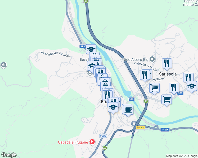 map of restaurants, bars, coffee shops, grocery stores, and more near 1 Via Giuseppe Levrero in Busalla