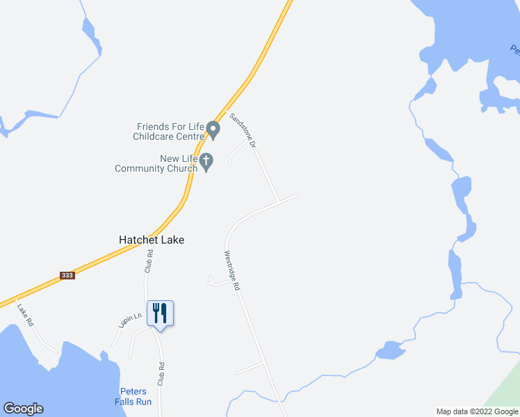map of restaurants, bars, coffee shops, grocery stores, and more near 23 Westridge Road in Hatchet Lake
