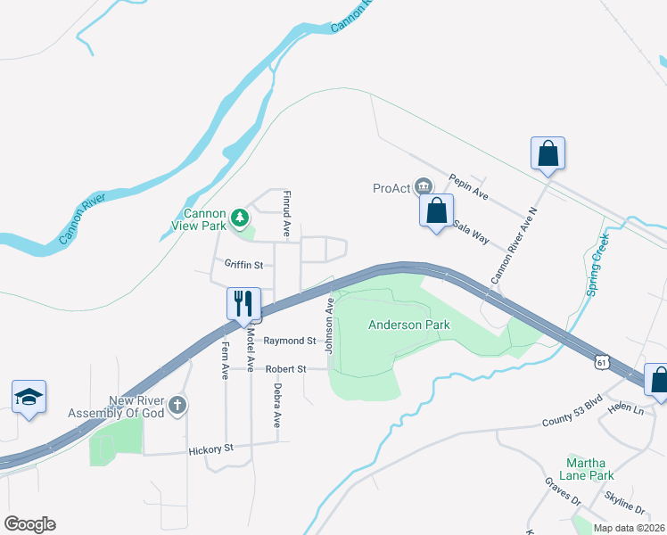 map of restaurants, bars, coffee shops, grocery stores, and more near 159 Longcor Avenue in Red Wing