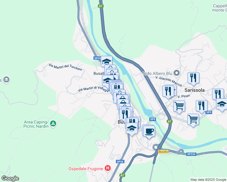 map of restaurants, bars, coffee shops, grocery stores, and more near 4 Via Matteo Martignone in Busalla