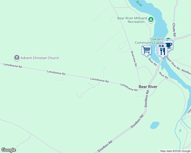 map of restaurants, bars, coffee shops, grocery stores, and more near Lansdowne Road in Bear River