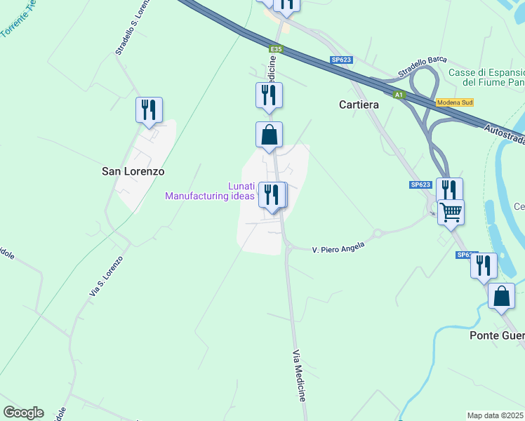 map of restaurants, bars, coffee shops, grocery stores, and more near 1802 Via Medicine in San Vito di Spilamberto