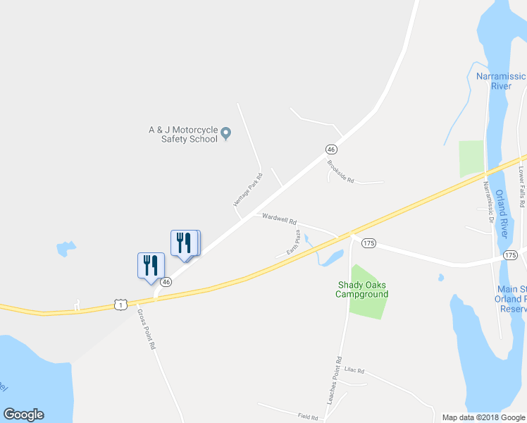 map of restaurants, bars, coffee shops, grocery stores, and more near 101 Duck Cove Road in Orland