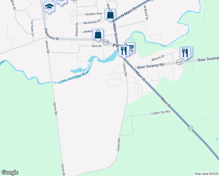 map of restaurants, bars, coffee shops, grocery stores, and more near 1-57 Mark Way in Peru
