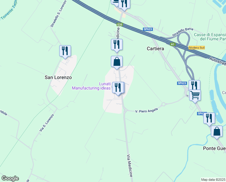 map of restaurants, bars, coffee shops, grocery stores, and more near 1802 Via Medicine in San Vito di Spilamberto