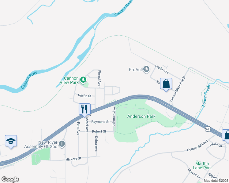 map of restaurants, bars, coffee shops, grocery stores, and more near 159 Longcor Avenue in Red Wing