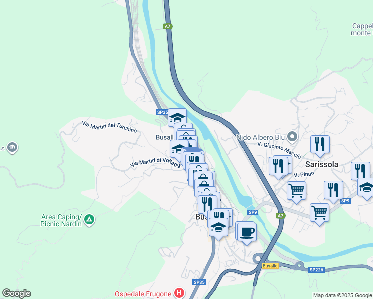 map of restaurants, bars, coffee shops, grocery stores, and more near 4 Via M. Martignone in Busalla