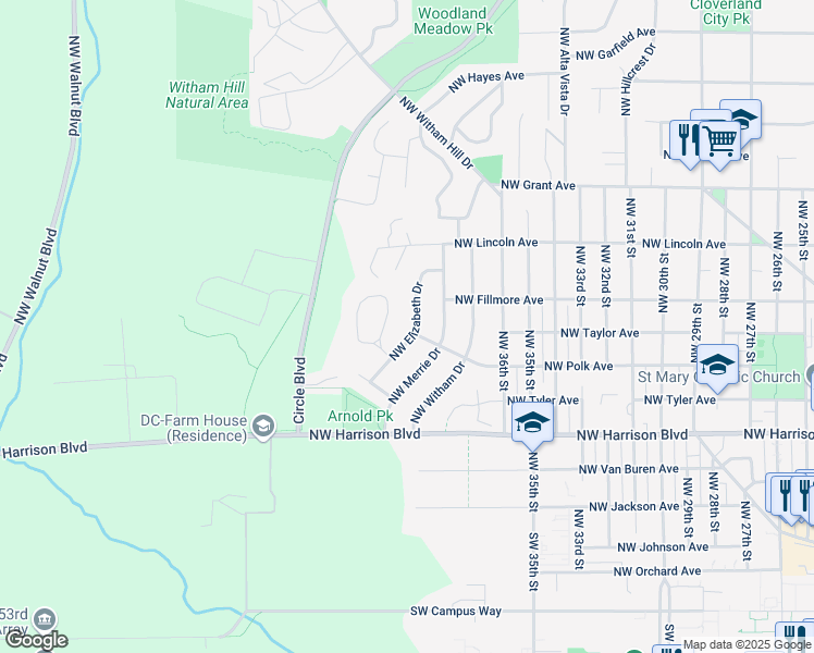 map of restaurants, bars, coffee shops, grocery stores, and more near 739 Northwest Elizabeth Drive in Corvallis