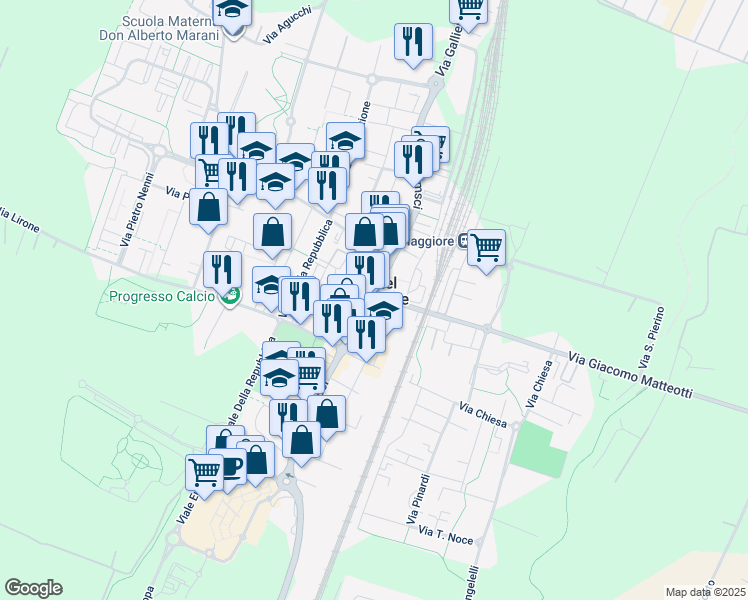 map of restaurants, bars, coffee shops, grocery stores, and more near in Castel Maggiore