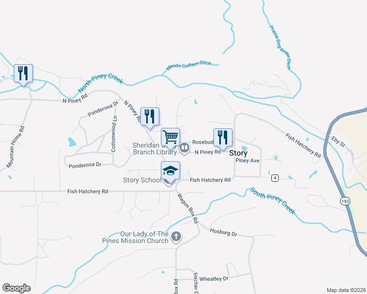 map of restaurants, bars, coffee shops, grocery stores, and more near 14 Rosebud Lane in Story
