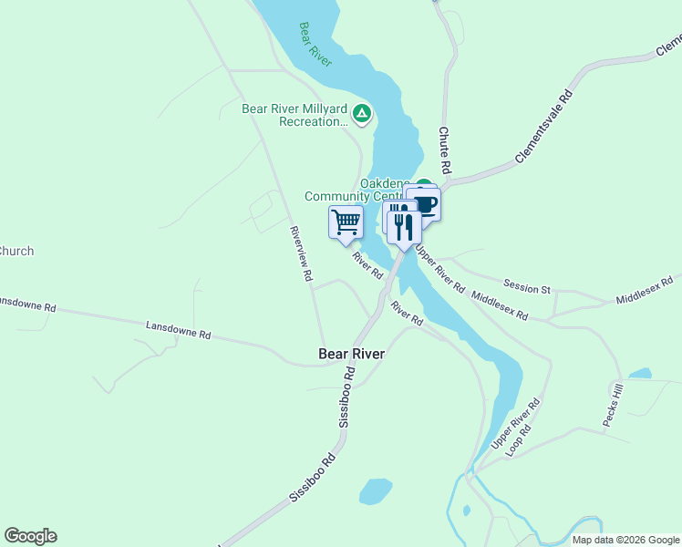 map of restaurants, bars, coffee shops, grocery stores, and more near 40 Pleasant Street in Bear River