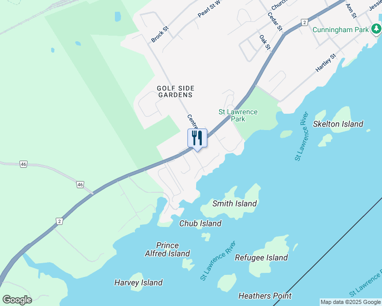 map of restaurants, bars, coffee shops, grocery stores, and more near 2 Elizabeth Street in Brockville