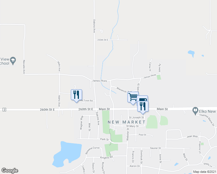map of restaurants, bars, coffee shops, grocery stores, and more near 226 Todd Street in Elko New Market