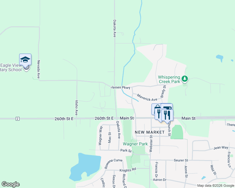 map of restaurants, bars, coffee shops, grocery stores, and more near 61 Dakota Avenue in Elko New Market