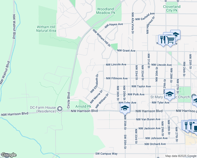 map of restaurants, bars, coffee shops, grocery stores, and more near 739 Northwest Elizabeth Drive in Corvallis