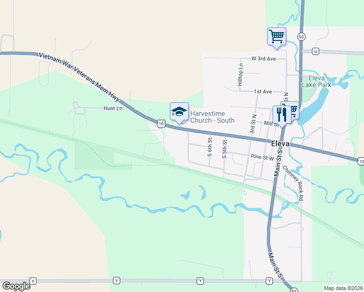 map of restaurants, bars, coffee shops, grocery stores, and more near 50597 South 7th Street in Eleva