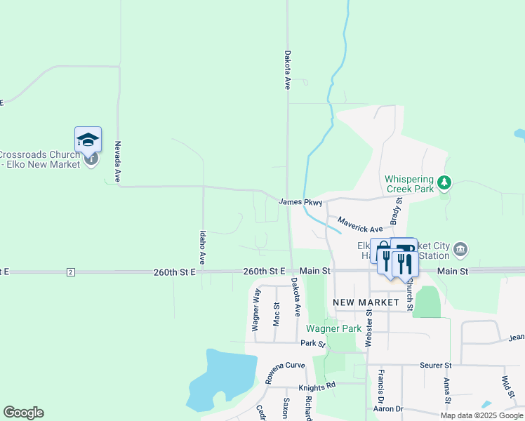map of restaurants, bars, coffee shops, grocery stores, and more near 25850 Oriole Street in Elko New Market